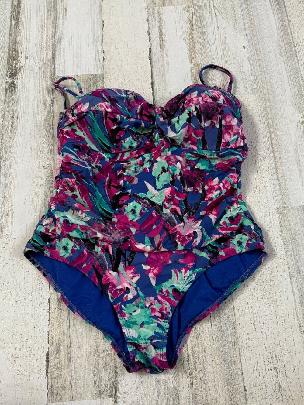 Catalina Women's Size Large Floral 1Pc Swimsuit Molded Cups Adjustable Straps